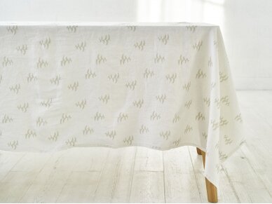 Christmas tablecloth 'CHRISTMAS TREES', white, softened linen