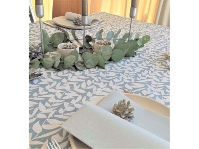 Softened linen tablecloth 'Blue Leaves' 3