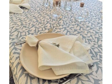 Softened linen tablecloth 'Blue Leaves' 4