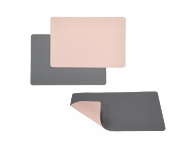 Dual-sided leather placemat grey/soft pink