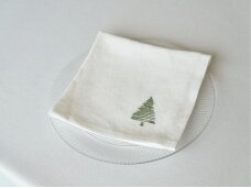 Napkin white linen with Christmas tree