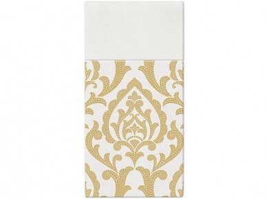 Airlaid Cutlery Pocket Portuguese Tiles gold