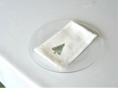 Napkin white linen with Christmas tree 2