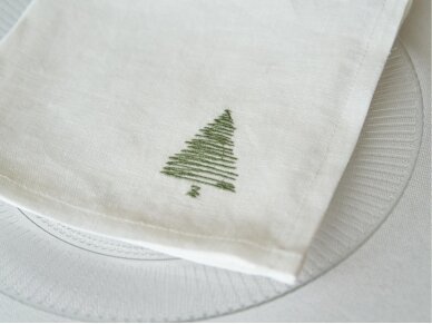 Napkin white linen with Christmas tree 1