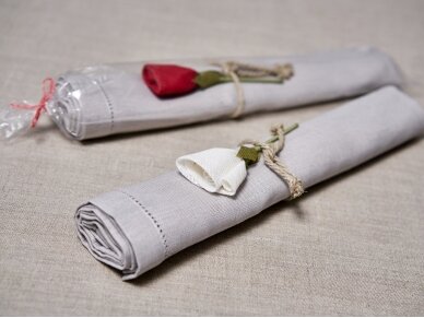 Table runner, striped linen, NATURAL ROSE 1