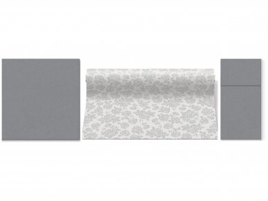 Airlaid Tablerunner SUBTLE ROSES SILVER 1