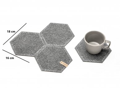 CAMILLA felt placemats, hexagon shaped, gray colored 2